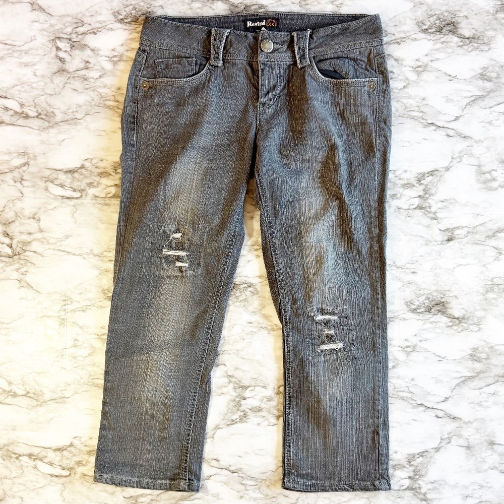 Rewind Cropped Black Low Rise Jeans